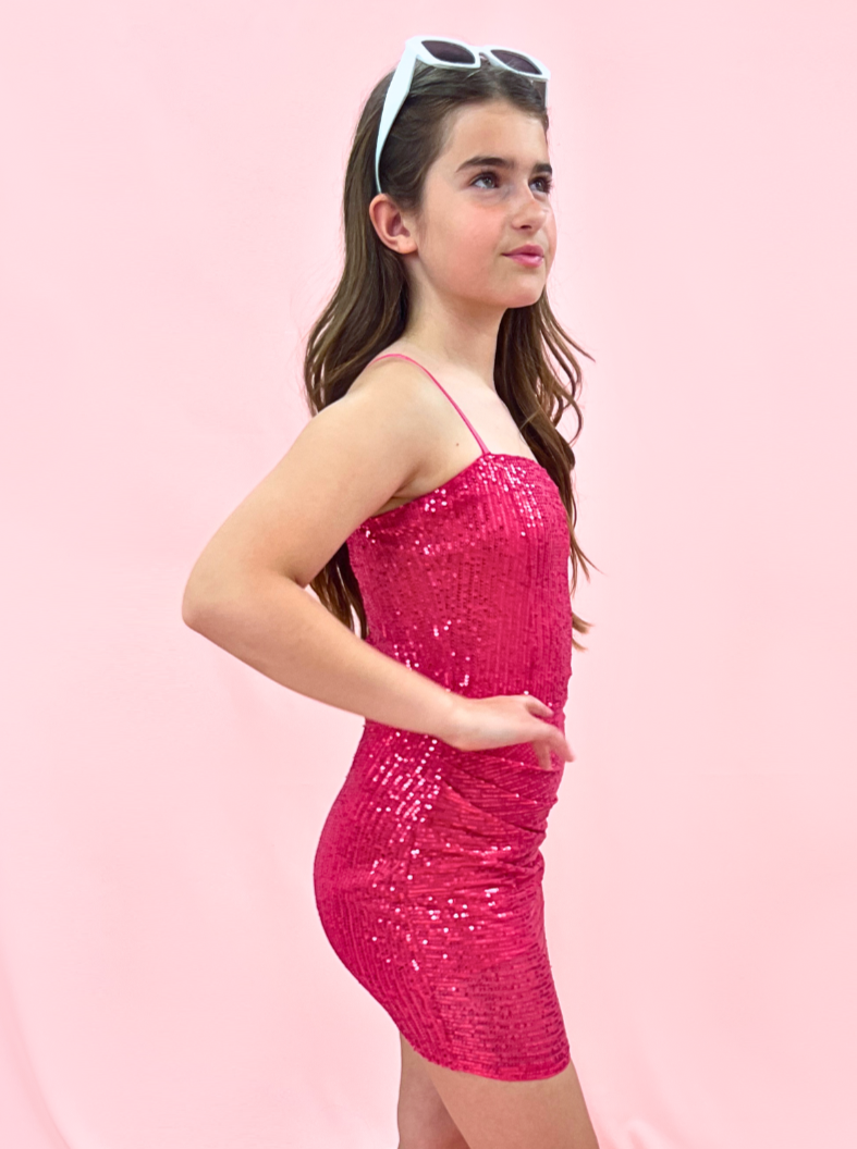 KatieJ Strapped Sequin Fitted Dress _Hot Pink 89795-003