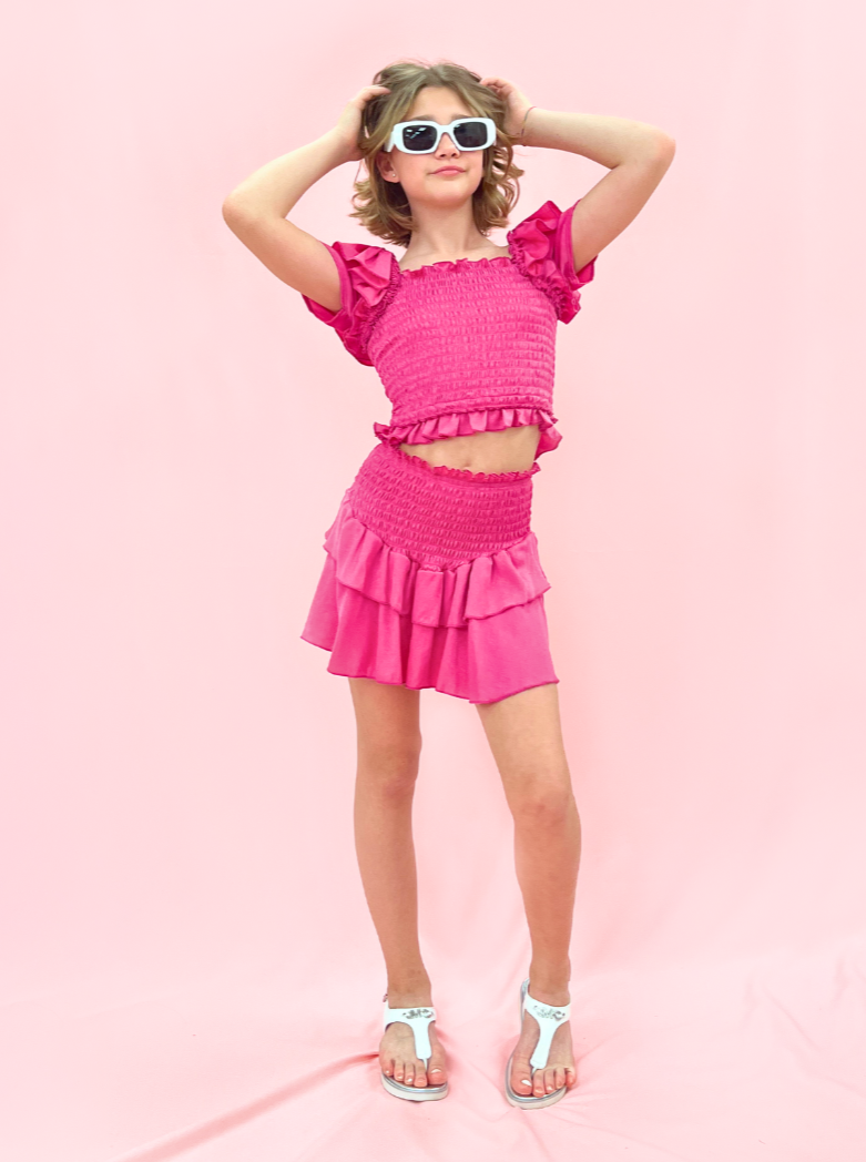 Cheryl Kids Smocked Ruffle Skirt _Hot Pink 6002T-821