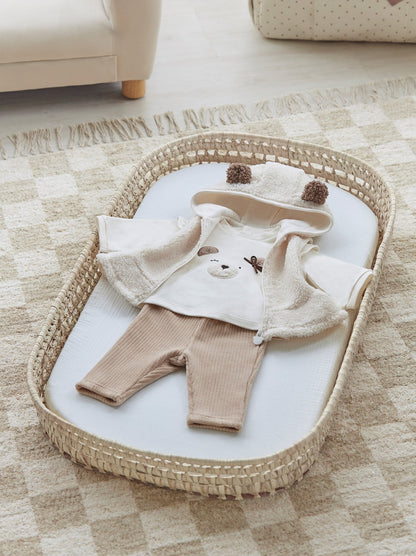 Mayoral Baby Cream Hooded Shearling Vest, Teddy Sweater & Pant Set _2667-71