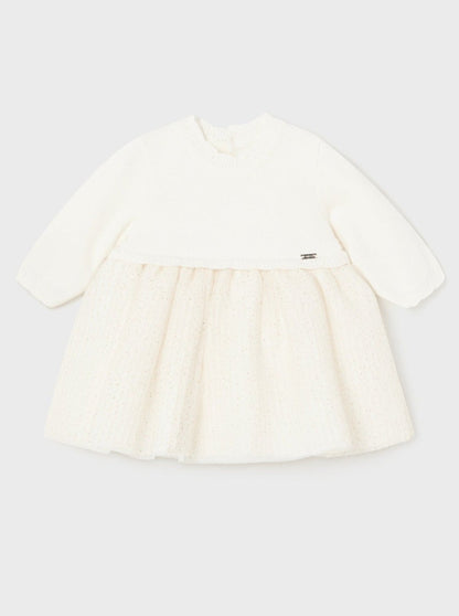Mayoral Baby Off White Pleated Glitter Tulle Knit Dress _2858-49
