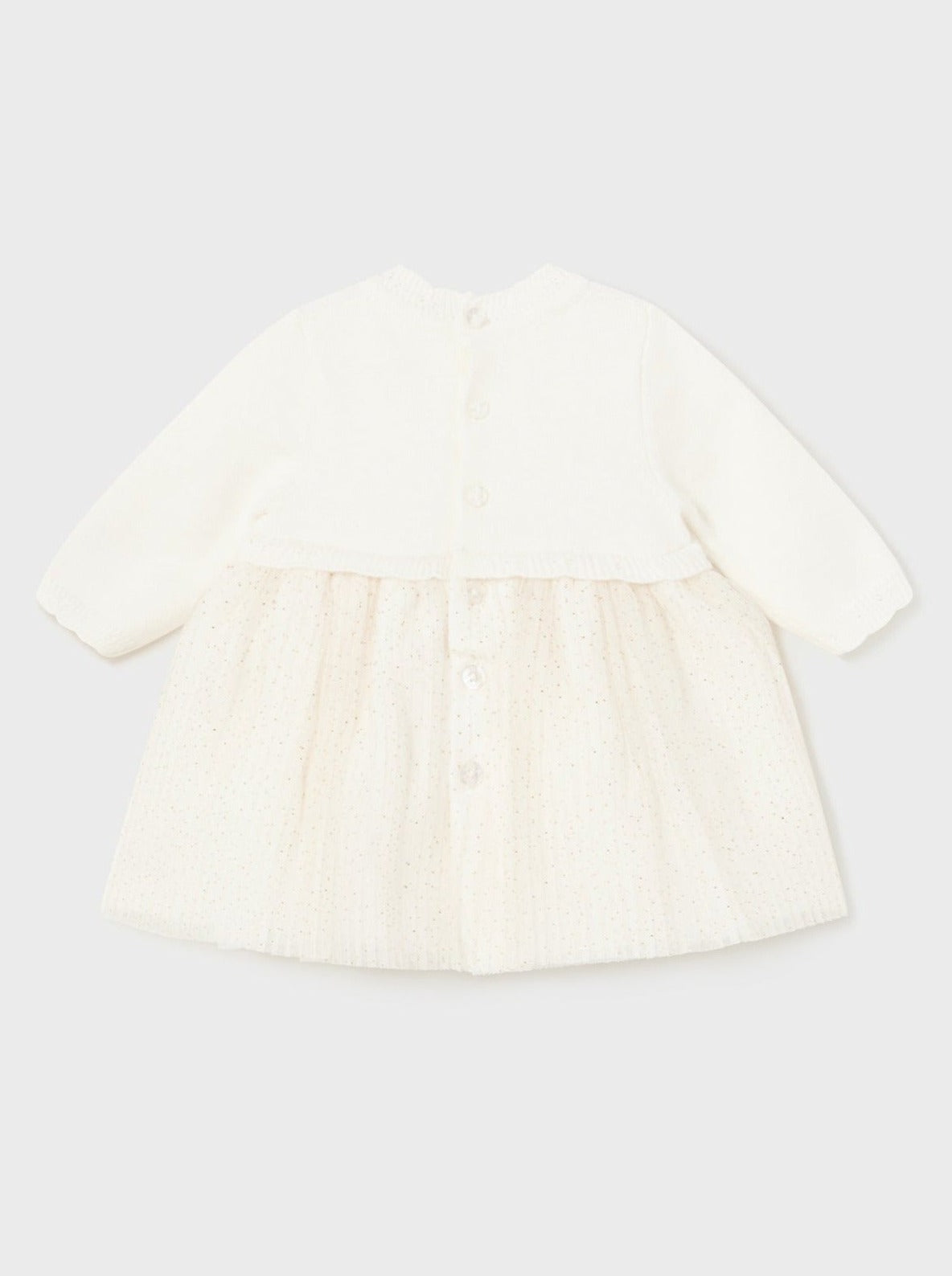 Mayoral Baby Off White Pleated Glitter Tulle Knit Dress _2858-49