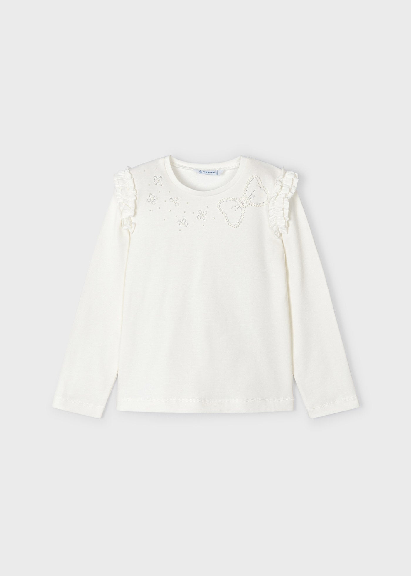 Mayoral Mini White Bow Pearl Detail Shirt _4003-64