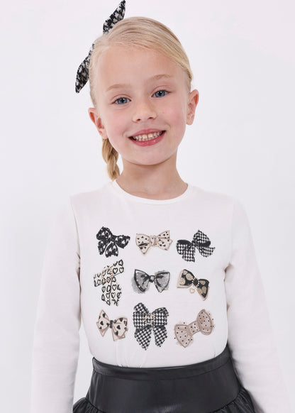 Mayoral Mini White Bows Graphic Shirt & Hair Scrunchie Set _4006-46