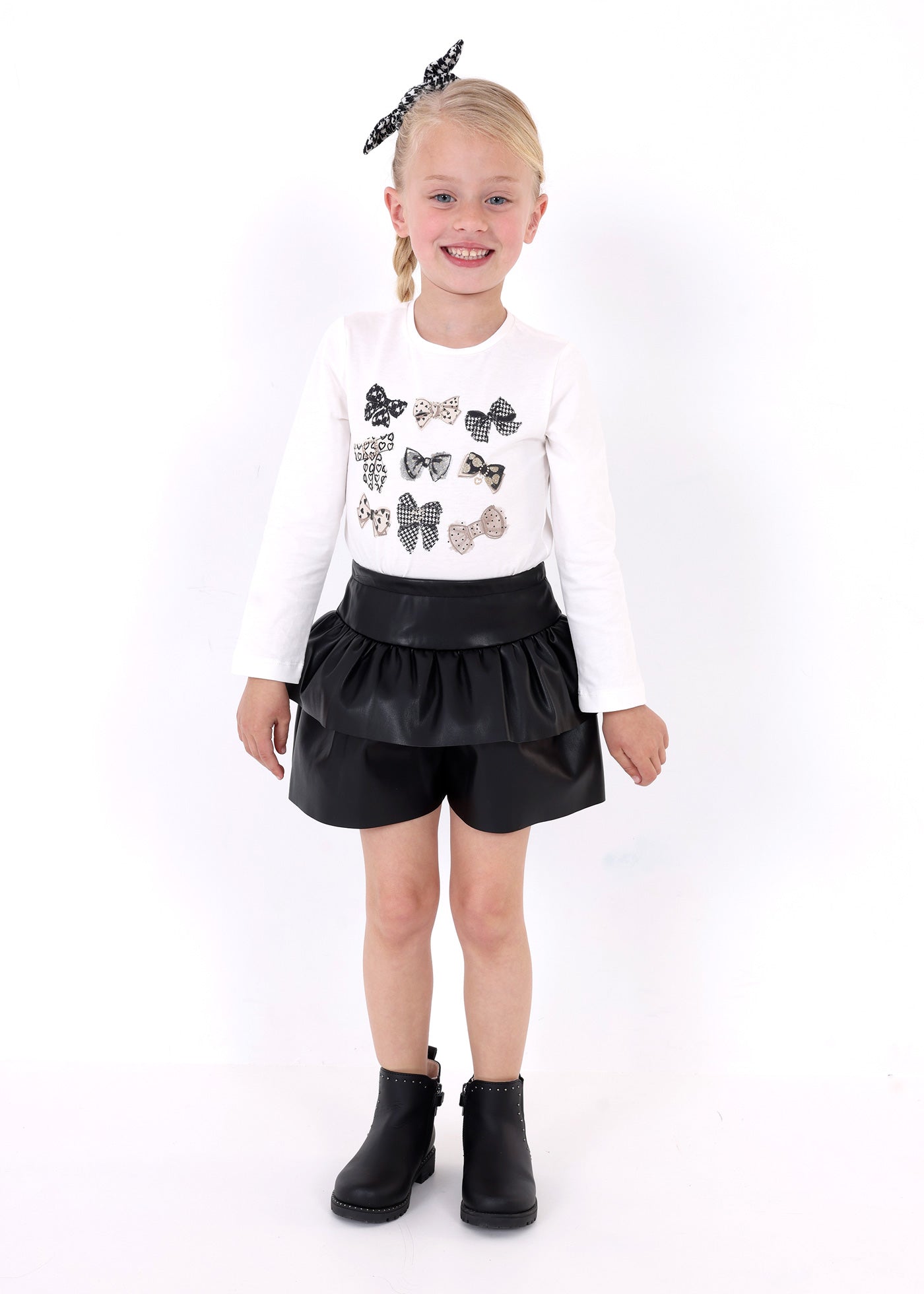 Mayoral Mini White Bows Graphic Shirt & Hair Scrunchie Set _4006-46