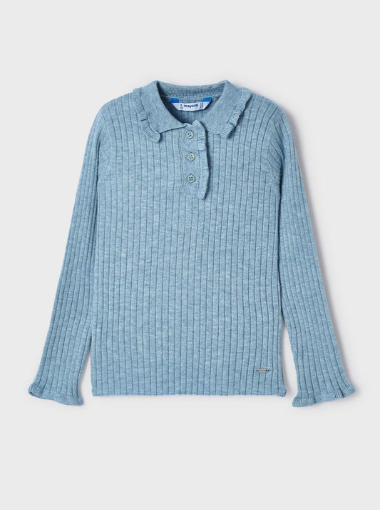 Mayoral Mini Blue Collared Rib Knit Sweater _4194-22