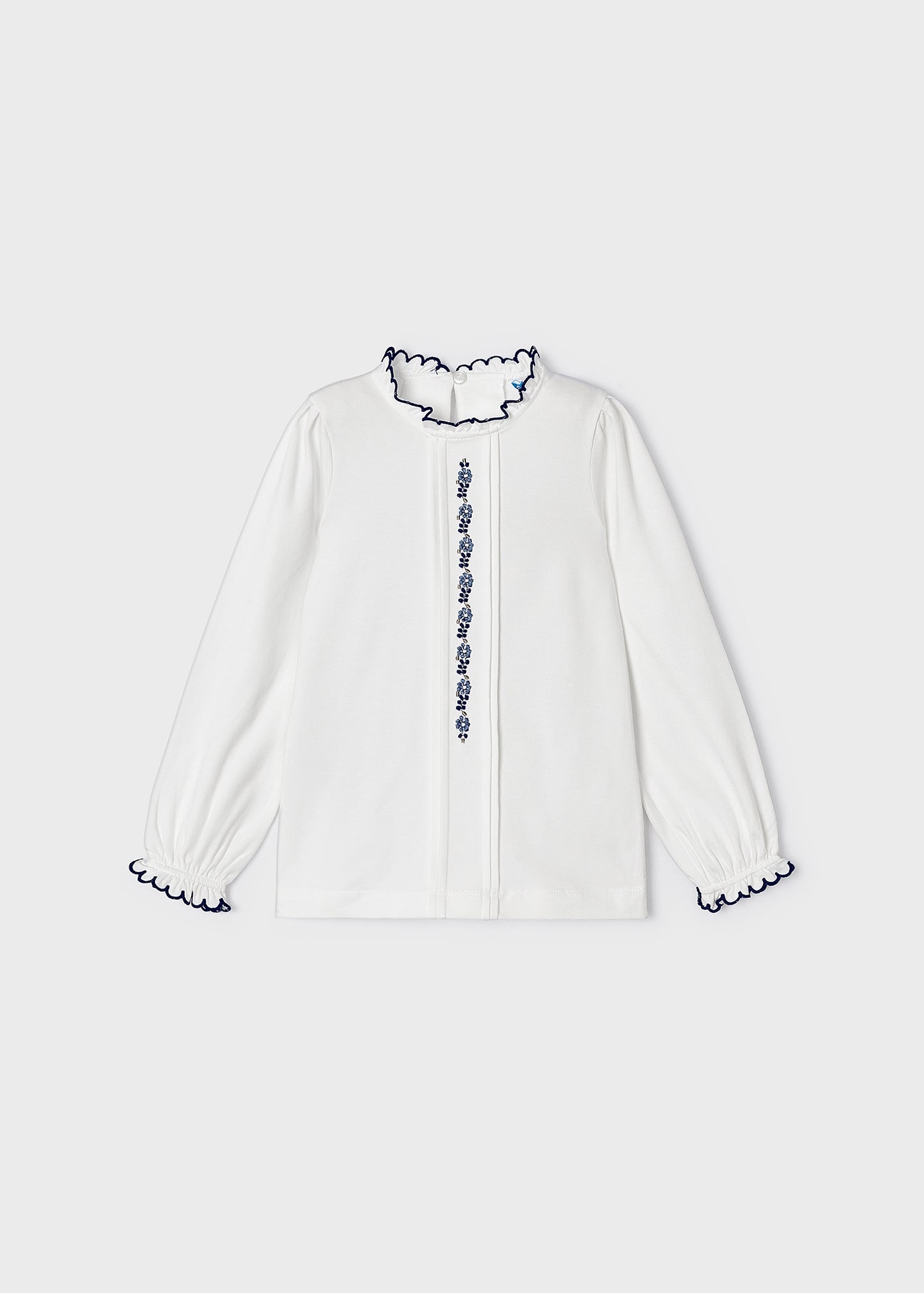 Mayoral Mini Off White & Navy Floral Embroidery Detail Blouse _4196-32