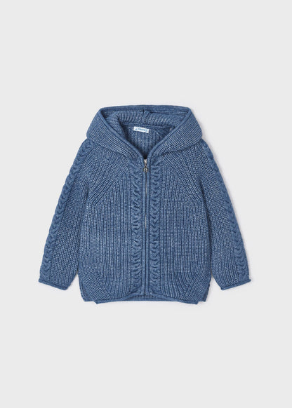 Mayoral Mini Blue Rib Knit Zip-Up Hooded Sweatshirt _4317-36