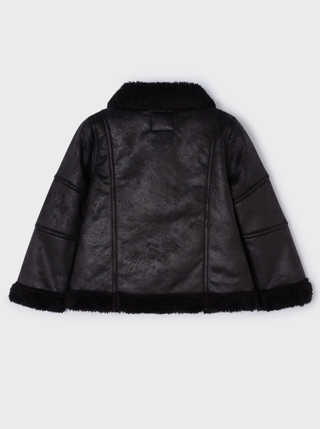 Mayoral Mini Black Shearling Collar Faux Suede Jacket _4414-85