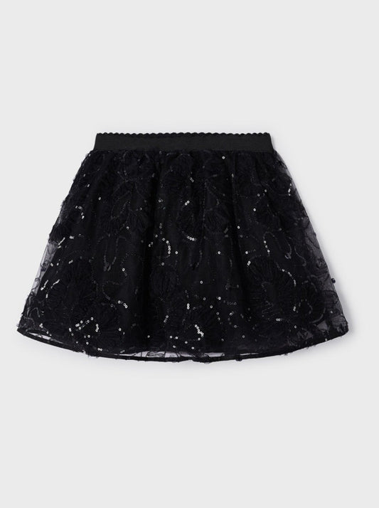 Mayoral Mini Black Floral Sequin Tulle Skirt _4901-34