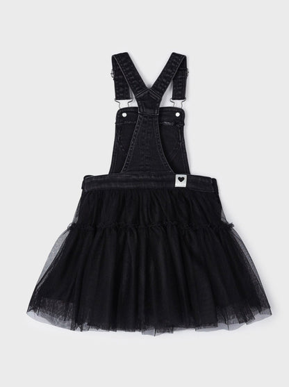 Mayoral Mini Black Tulle & Denim Heart Pocket Overall Skirt _4909-51