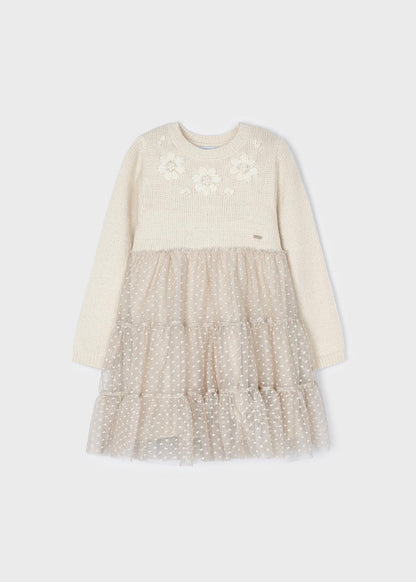 Mayoral Mini Off White Tulle Overlay Skirt Sweater Dress _4912-59