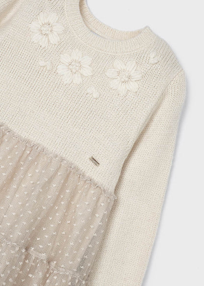 Mayoral Mini Off White Tulle Overlay Skirt Sweater Dress _4912-59