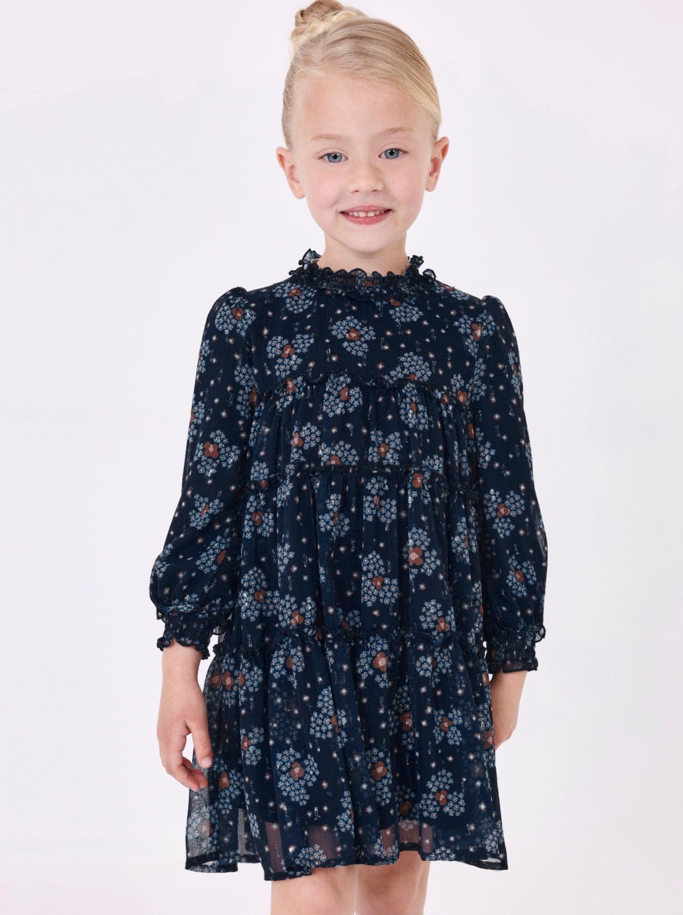 Mayoral Mini Navy Floral Print Tiered Dress _4920-84