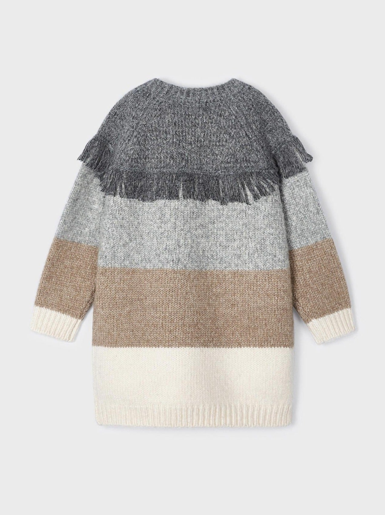 Mayoral Mini Grey & Beige Striped Knit Sweater Dress _4926-91