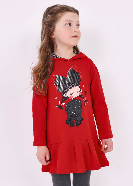 Mayoral Mini Red Girl Graphic Hooded Sweater Dress _4933-20