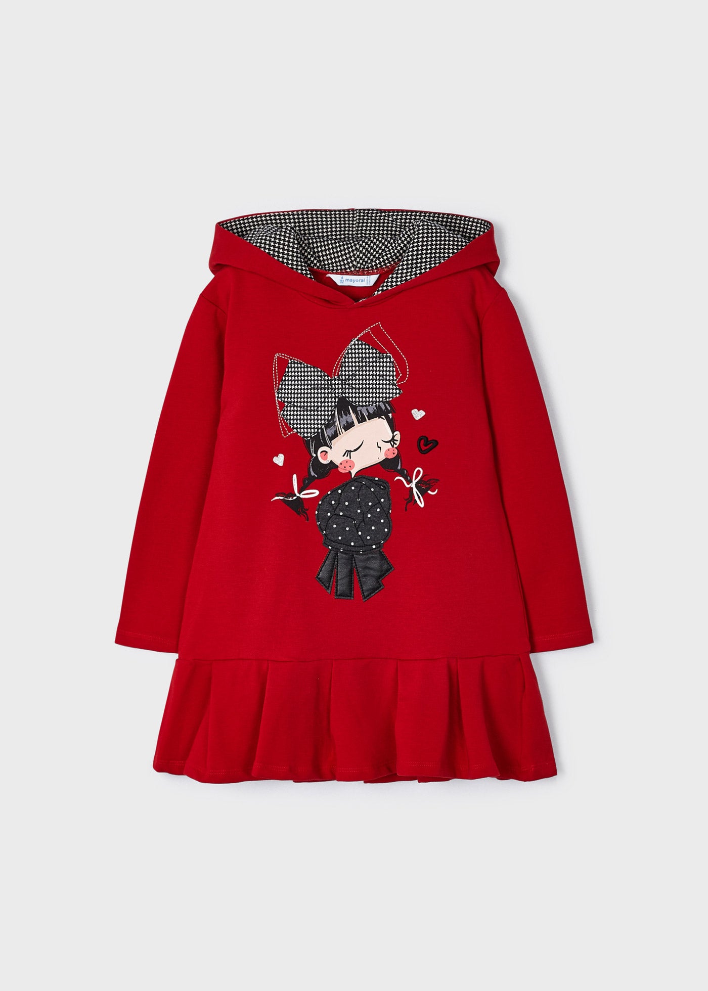 Mayoral Mini Red Girl Graphic Hooded Sweater Dress _4933-20