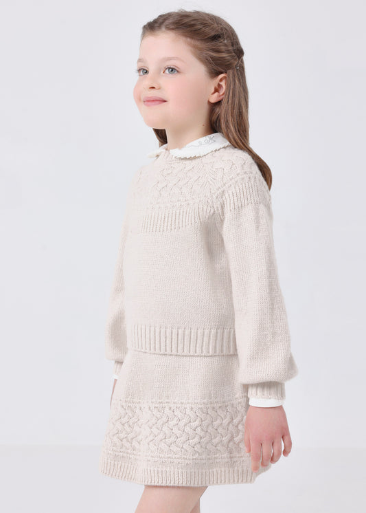 Mayoral Mini Off White Cable Knit Sweater & Skirt Set _4935-30