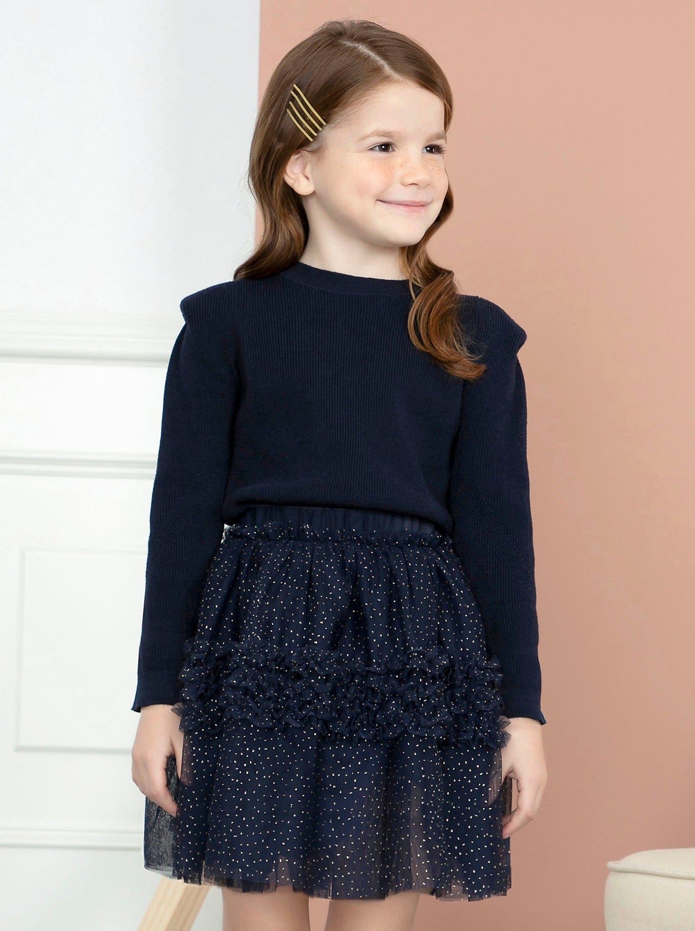 Abel & Lula Navy Tulle Glitter Skirt _5519-004