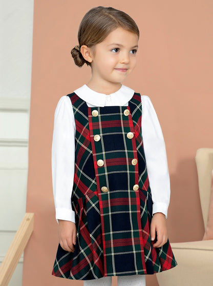 Abel & Lula Red & Navy Plaid Pinafore Dress _5549-05