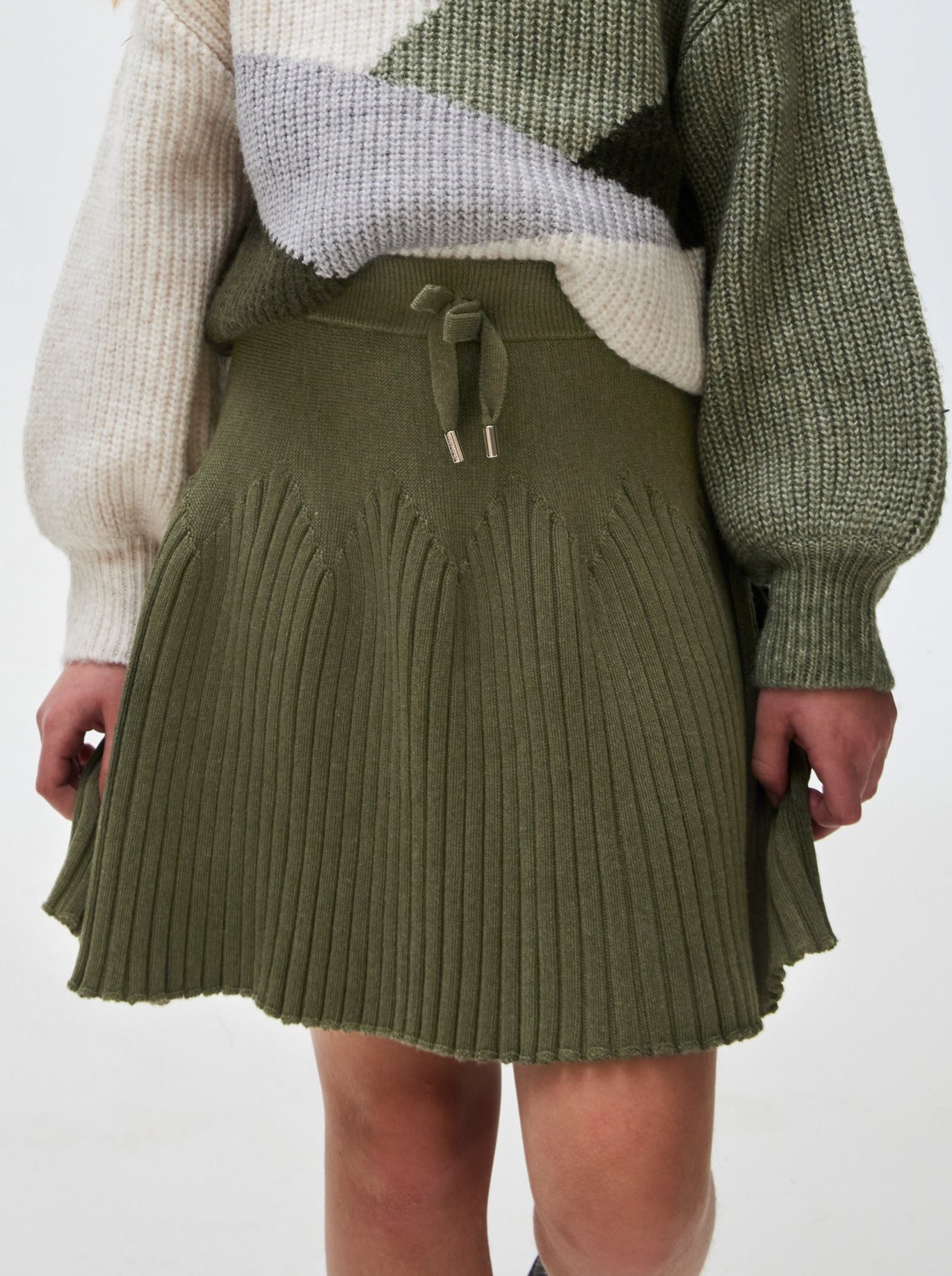 Mayoral Junior Green Rib Knit Flared Skirt _7951-58