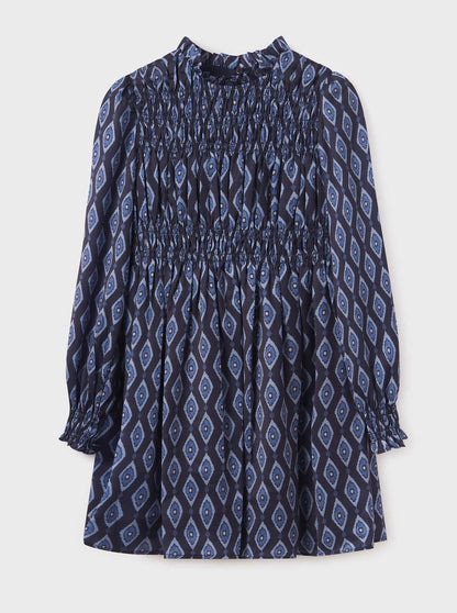 Mayoral Junior Blue Geometric Print Shirred Dress _7955-91