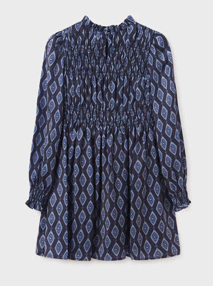 Mayoral Junior Blue Geometric Print Shirred Dress _7955-91