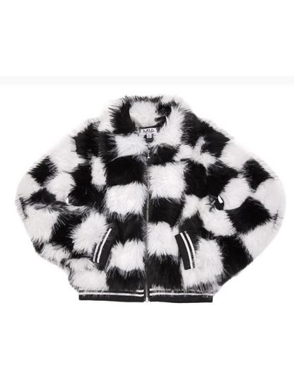 MIA Black & White Checkered Fur Jacket _668-3110