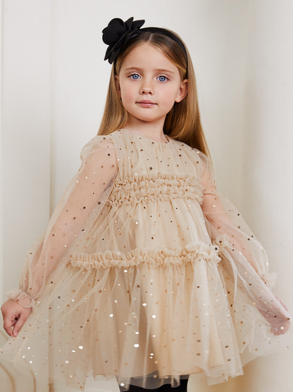 Girls Tulle  and Star Long Sleeve Dress