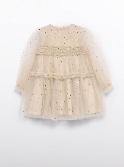 Girls Tulle  and Star Long Sleeve Dress