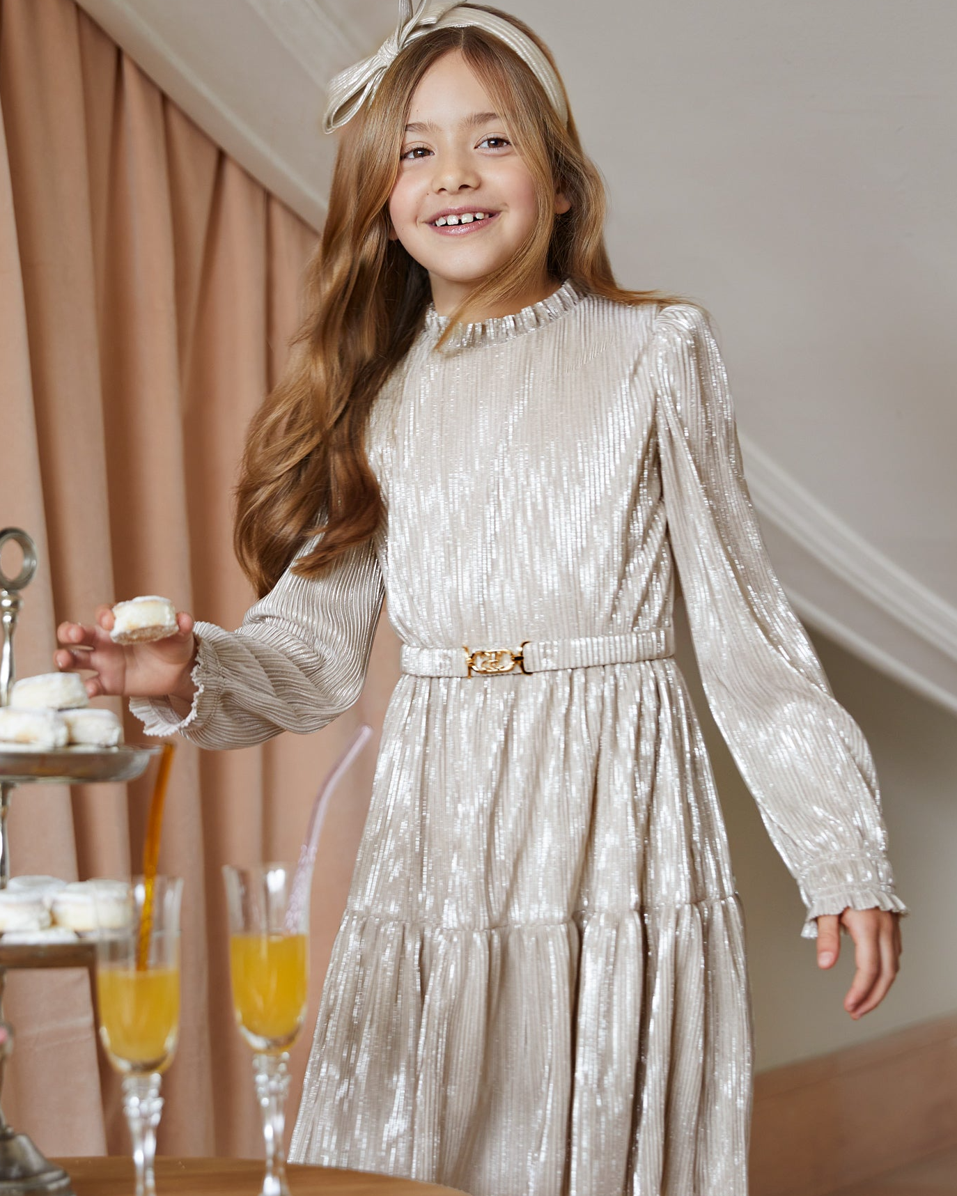 Girls Long Sleeve Tiered Dress