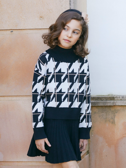 Girls 2 Piece Pleated Knit Skirt and Sweater Set