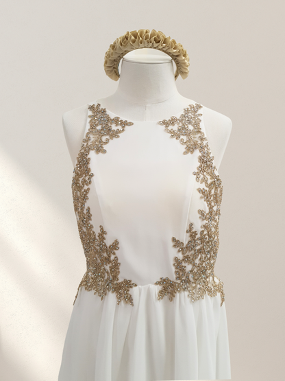 JLWhite Dress W/ Gold Embroidery