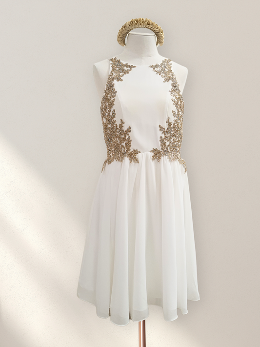 JLWhite Dress W/ Gold Embroidery