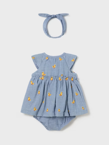 Mayoral Baby Newborn Blue Dress with Headband_ 1806-30