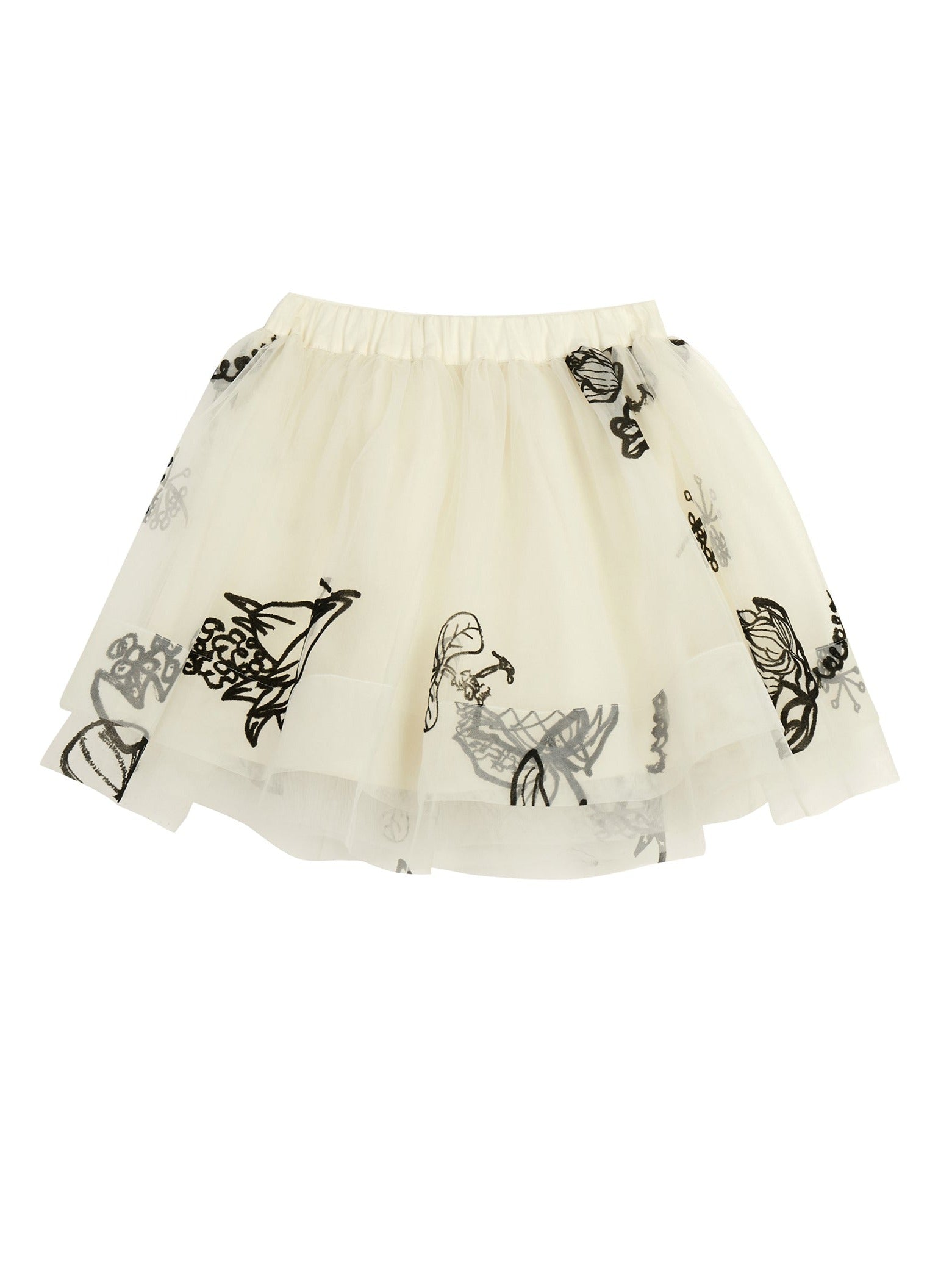 Cream Tulle skirt with Black applique. above knees, elasticated waist, for girls sizes 4-8 years old. brand fits large.
