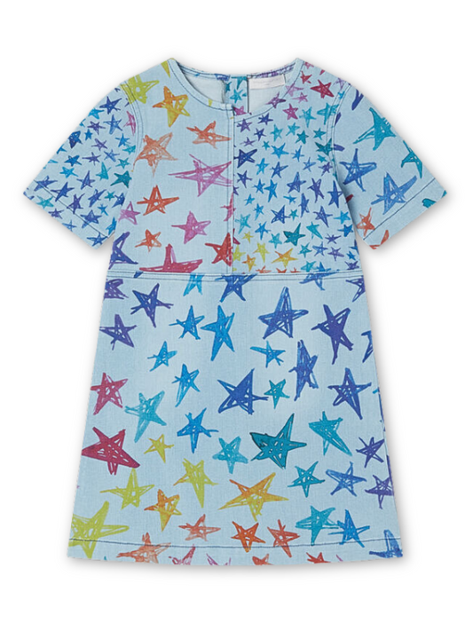 Stella McCartney Blue/Multi Scribble Stars Denim Dress _TT1F51Z1341-999MC