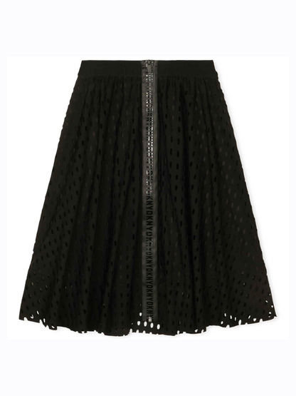 DKNY Junior Black Laser Cut Fancy Jersey Long Skirt _ D33621-09B