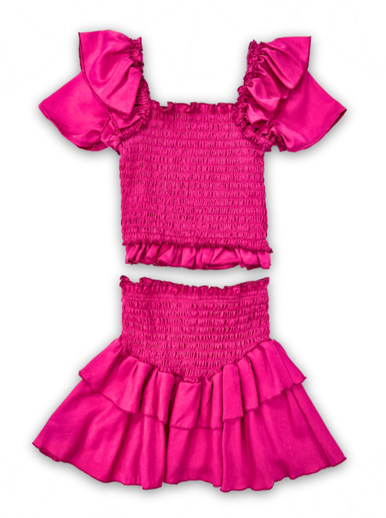 Cheryl Kids Smocked Flutter Sleeve Top _Hot Pink 6028-821