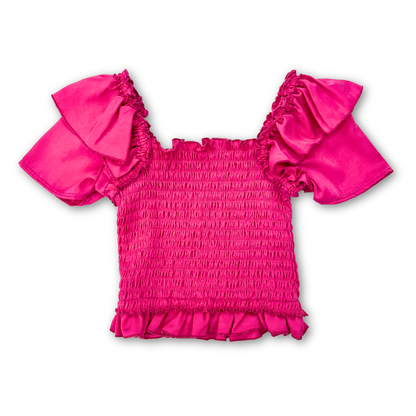 Cheryl Kids Smocked Flutter Sleeve Top _Hot Pink 6028-821