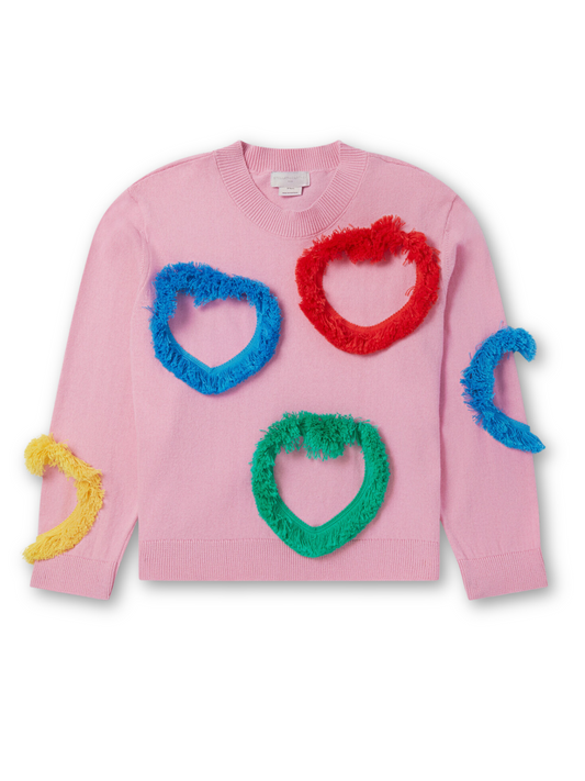 Stella McCartney Pink Sweater With Fringy Multicolor Hearts _TT9B70Z1562-547