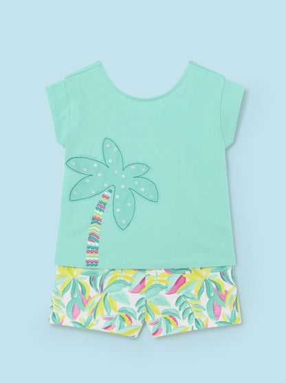 Mayoral Baby Green Palm Printed Short Sleeve Top With Short Set_ 1231-69