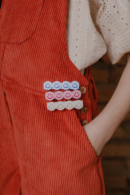 LR-Happy Faces Satin Blue White Pink Hair Clips _AC143S-3J