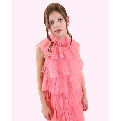 Tutu Du Monde Sleeveless High Neck Midi Tulle Dress w/Tiers _Pink TDM7834-PNK