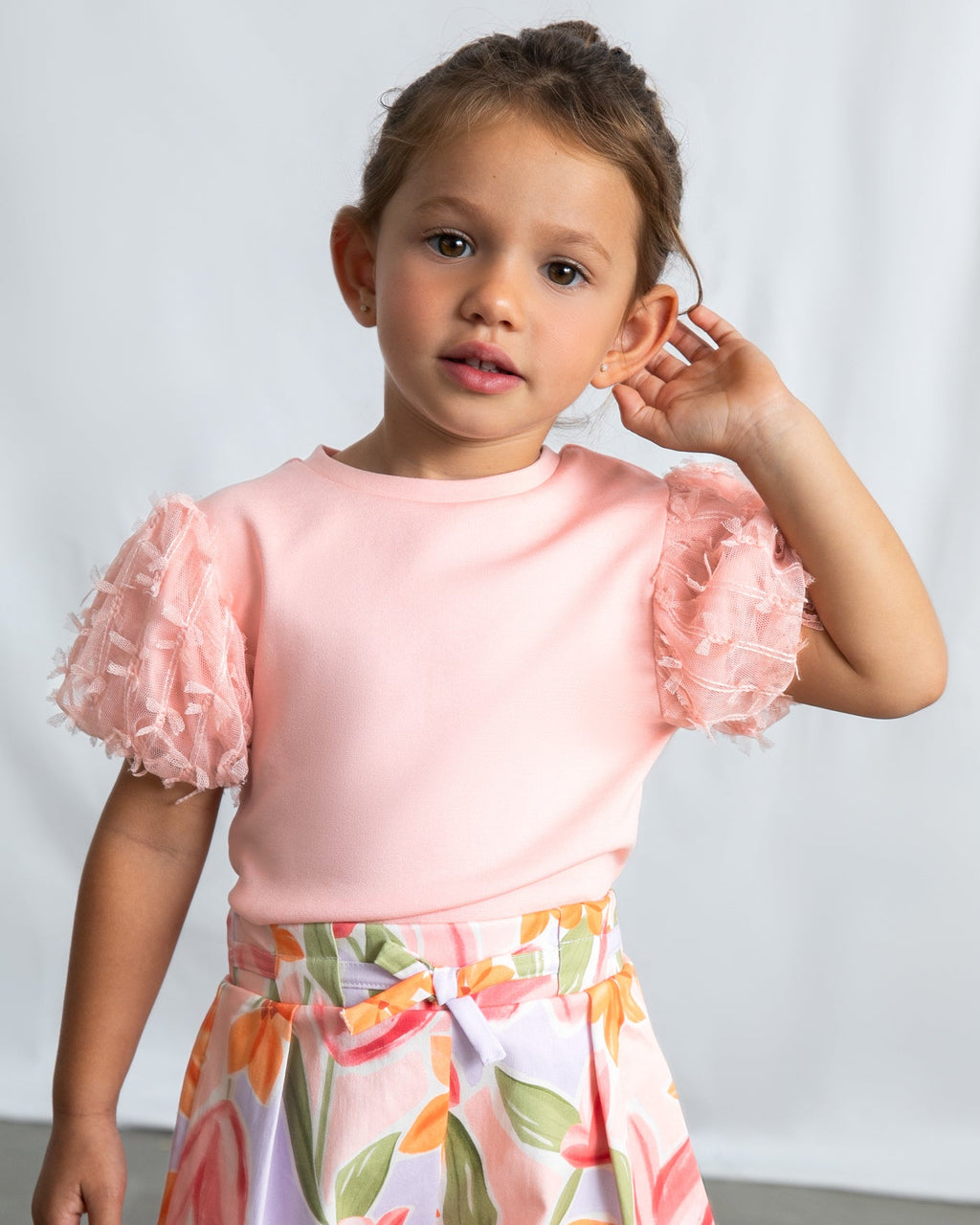 Mayoral Girls Short Sleeve Sleeve Tulle Shirt_ 3001