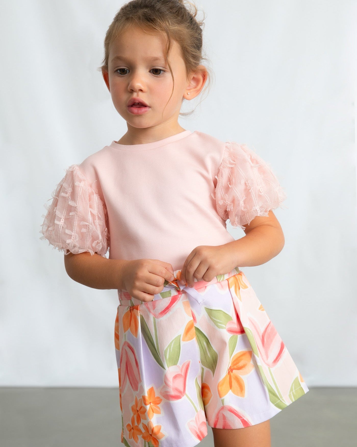 Mayoral Girls Short Sleeve Sleeve Tulle Shirt_ 3001