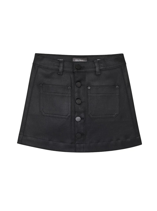 DL1961 Jenny Mini Black Coated Denim Skirt_26467