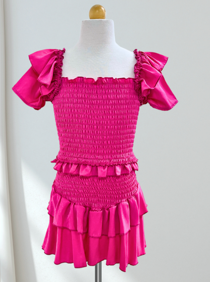 Cheryl Kids Smocked Ruffle Skirt _Hot Pink 6002T-821