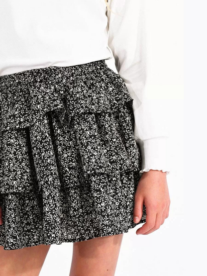 Mini Molly Black Mini Ruffle Skirt w flowers _MMLA972BN23-3110