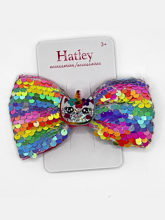 Hatley Rainbow Sequin Kitty Large Bow Hair Clips