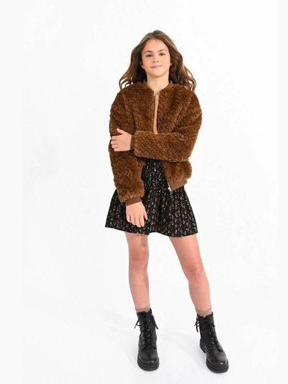 Mini Molly Mocha Fur Textured Zipped Jacket _MMN41BN23-0801